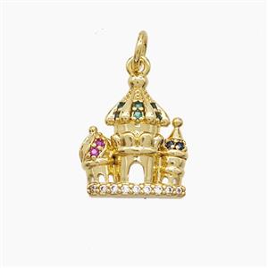 Castle Charms Copper Pendant Pave Zirconia Gold Plated, approx 13-15mm
