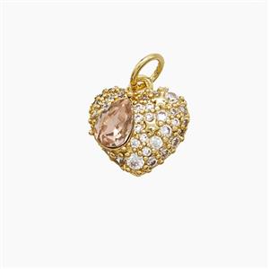 Copper Heart Pendant Pave Zirconia Gold Plated, approx 10-12mm