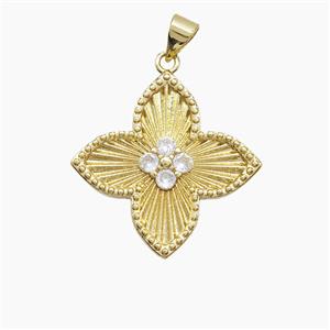 Copper Clover Pendant Pave Zirconia Gold Plated, approx 25mm