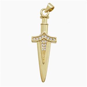 Copper Sword Pendant Pave Zirconia Gold Plated, approx 13-35mm