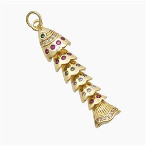 Copper Fish Pendant Pave Zirconia Gold Plated, approx 8-32mm