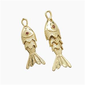 Copper Fish Pendant Pave Zirconia Gold Plated, approx 7-27mm
