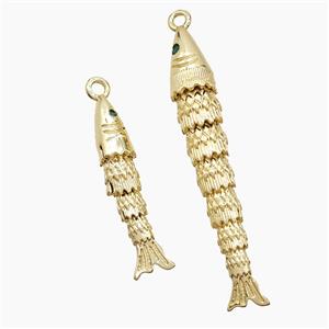 Copper Fish Pendant Pave Zirconia Gold Plated, approx 8-45mm