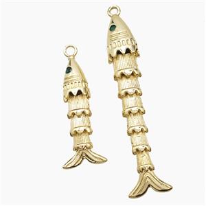 Copper Fish Pendant Pave Zirconia Gold Plated, approx 8-47mm