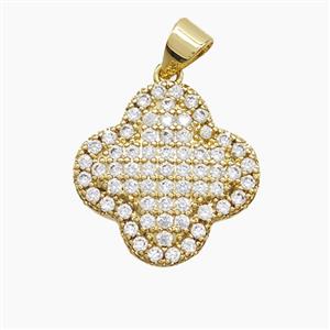 Copper Clover Pendant Micropave Zirconia Gold Plated, approx 17mm