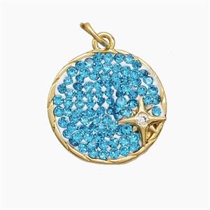 Copper Sun Pendant Pave Zirconia Star Gold Plated, approx 16mm