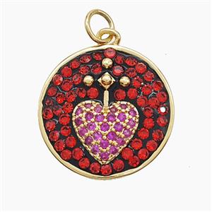 Copper Sun Pendant Pave Zirconia Heart Gold Plated, approx 19mm
