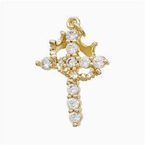 Copper Cross Pendant Pave Zirconia Crown Gold Plated, approx 14mm, 18-25mm