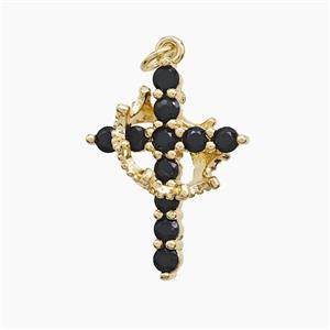 Copper Cross Pendant Pave Zirconia Crown Gold Plated, approx 14mm, 18-25mm