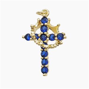 Copper Cross Pendant Pave Zirconia Crown Gold Plated, approx 14mm, 18-25mm