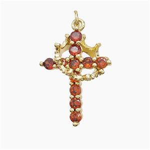 Copper Cross Pendant Pave Zirconia Crown Gold Plated, approx 14mm, 18-25mm