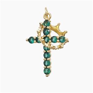 Copper Cross Pendant Pave Zirconia Crown Gold Plated, approx 14mm, 18-25mm