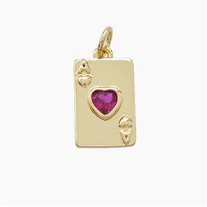 Playing Card Charms Copper Pendant Pave Zirconia ACE Of Heart Gold Plated, approx 9-14mm