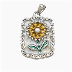 Copper Sunflower Pendant Painted Platinum Plated, approx 15-20mm