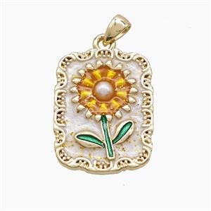 Copper Sunflower Pendant Painted Gold Plated, approx 15-20mm
