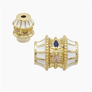 Copper Barrel Beads Pave Zirconia White Enamel Gold Plated, approx 16-19mm