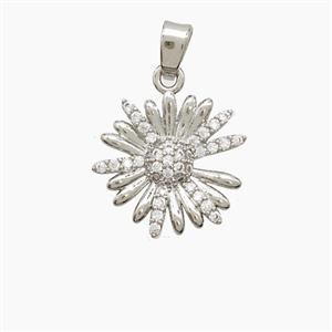 Copper Sunflower Pendant Pave Zirconia Platinum Plated, approx 14mm