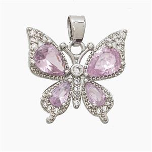 Copper Butterfly Pendant Pave Zirconia Crystal Glass Platinum Plated, approx 18-19mm