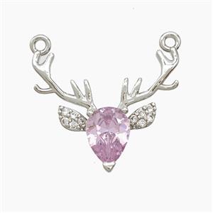 Copper Deer Pendant Pave Crystal Glass 2loops Platinum Plated, approx 18-20mm