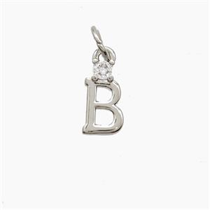 Copper Letter-B Pendant Pave Zirconia Platinum Plated, approx 6-10mm