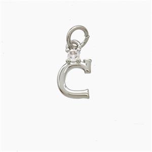 Copper Letter-C Pendant Pave Zirconia Platinum Plated, approx 6-10mm