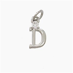 Copper Letter-D Pendant Pave Zirconia Platinum Plated, approx 6-10mm