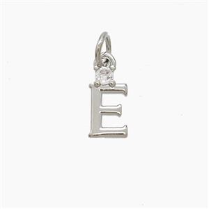 Copper Letter-E Pendant Pave Zirconia Platinum Plated, approx 6-10mm