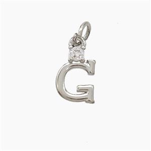 Copper Letter-G Pendant Pave Zirconia Platinum Plated, approx 6-10mm