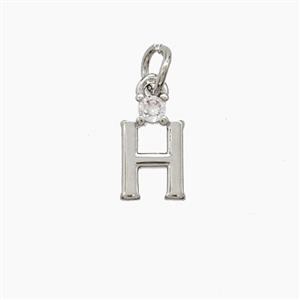 Copper Letter-H Pendant Pave Zirconia Platinum Plated, approx 6-10mm