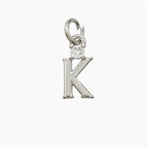 Copper Letter-K Pendant Pave Zirconia Platinum Plated, approx 6-10mm