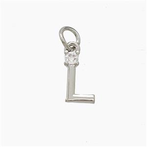Copper Letter-L Pendant Pave Zirconia Platinum Plated, approx 6-10mm