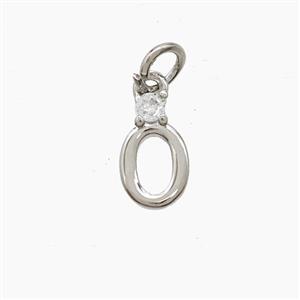 Copper Letter-O Pendant Pave Zirconia Platinum Plated, approx 6-10mm