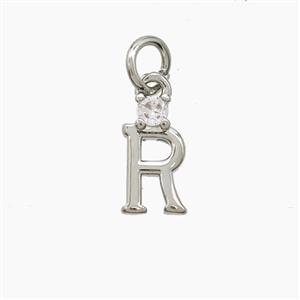 Copper Letter-R Pendant Pave Zirconia Platinum Plated, approx 6-10mm