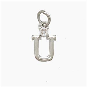 Copper Letter-U Pendant Pave Zirconia Platinum Plated, approx 6-10mm