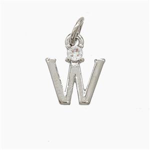 Copper Letter-W Pendant Pave Zirconia Platinum Plated, approx 6-10mm