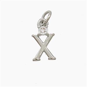Copper Letter-X Pendant Pave Zirconia Platinum Plated, approx 6-10mm