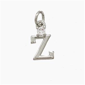 Copper Letter-Z Pendant Pave Zirconia Platinum Plated, approx 6-10mm