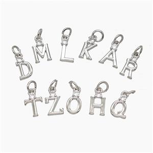 Copper Alphabet Pendant Pave Zirconia Platinum Plated Mix Letters, approx 6-10mm