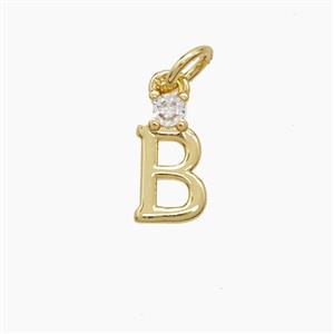 Copper Letter-B Pendant Pave Zirconia Gold Plated, approx 6-10mm
