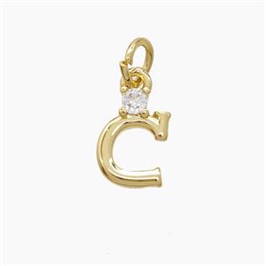 Copper Letter-C Pendant Pave Zirconia Gold Plated, approx 6-10mm