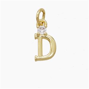 Copper Letter-D Pendant Pave Zirconia Gold Plated, approx 6-10mm