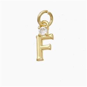 Copper Letter-F Pendant Pave Zirconia Gold Plated, approx 6-10mm