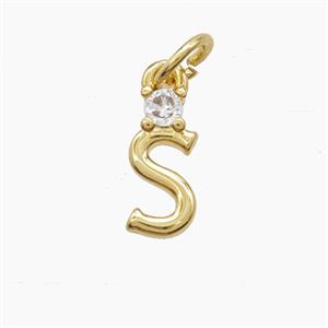 Copper Letter-S Pendant Pave Zirconia Gold Plated, approx 6-10mm