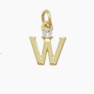 Copper Letter-W Pendant Pave Zirconia Gold Plated, approx 6-10mm