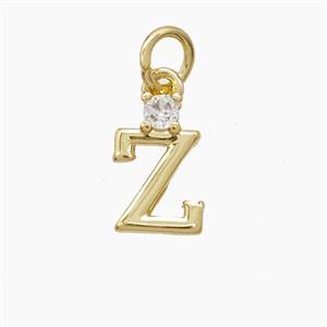 Copper Letter-Z Pendant Pave Zirconia Gold Plated, approx 6-10mm