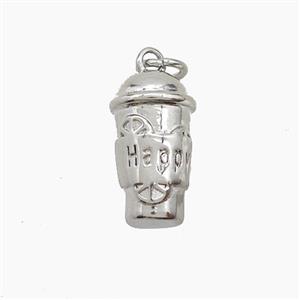 Drink Cup Charms Copper Pendant Happy Platinum Plated, approx 8-14mm