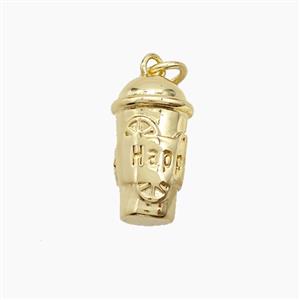 Drink Cup Charms Copper Pendant Happy Gold Plated, approx 8-14mm