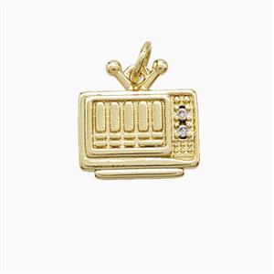 Copper Television Pendant Pave Zirconia Gold Plated, approx 13-14mm