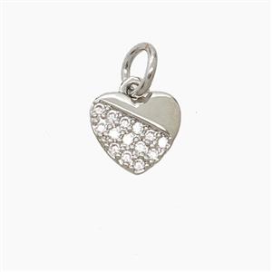 Copper Heart Pendant Pave Zirconia Platinum Plated, approx 8mm