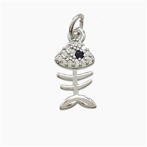 Copper Fishbone Pendant Pave Zirconia Platinum Plated, approx 8-14mm